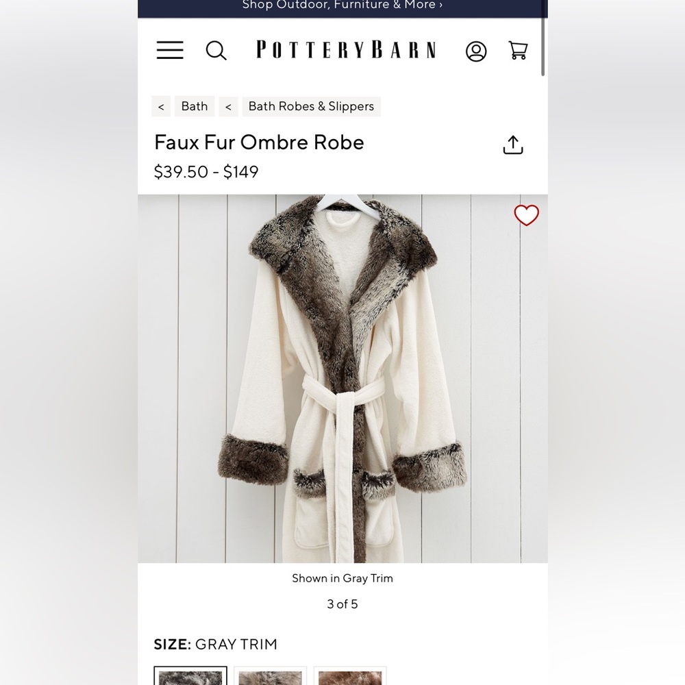 Pottery Barn Ombré Faux Fur Robe Size Large